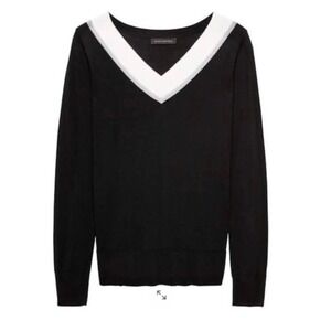 Banana Republic Classic Merino Wool Sweater Black V-Neck Long Sleeve Womens Med